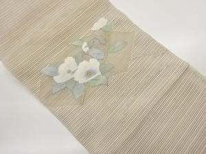 絽綴れ　地紙に抽象花葉模様織り出し名古屋帯
